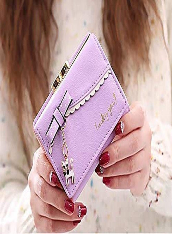 موكا محفظة MOCA النسائية الصغيرة اللطيفة، محفظة يد للنساء والفتيات، محفظة صغيرة بثلاث طيات، مشبك لحفظ النقود والبطاقات (بنفسجي) - Image 5